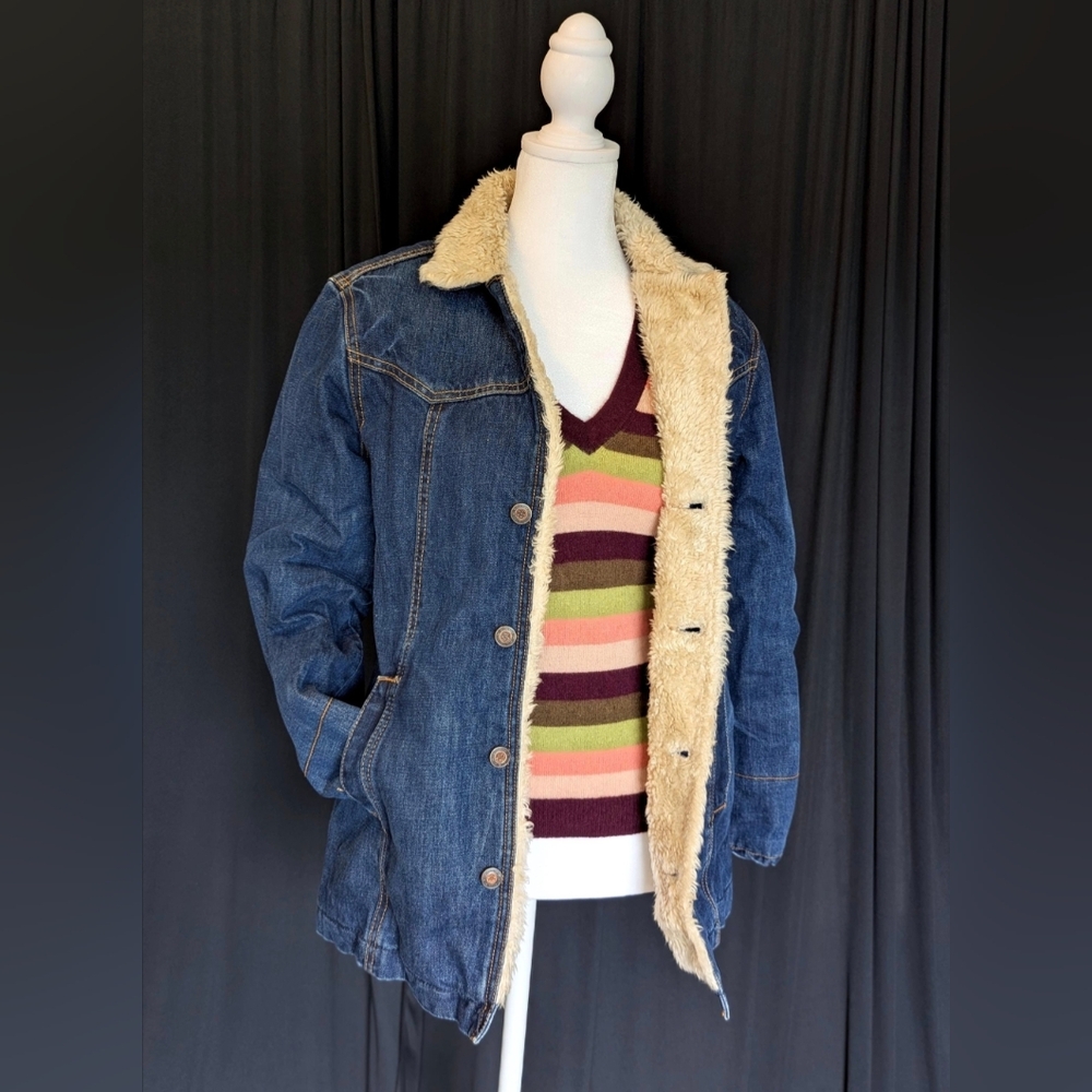 *Rare* ASO Friends And Gilmore Girls Vintage Earl Jeans Sherpa Lined Jacket Coat - Picture 2 of 7